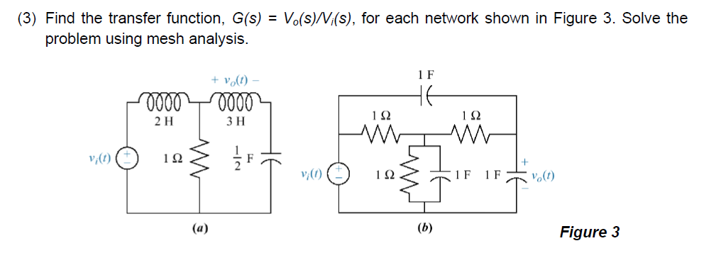 3 Find The Transfer Function G S Vo S S For Each Network Shown In Figure 3 Solve The Problem Using Mesh Analy 1