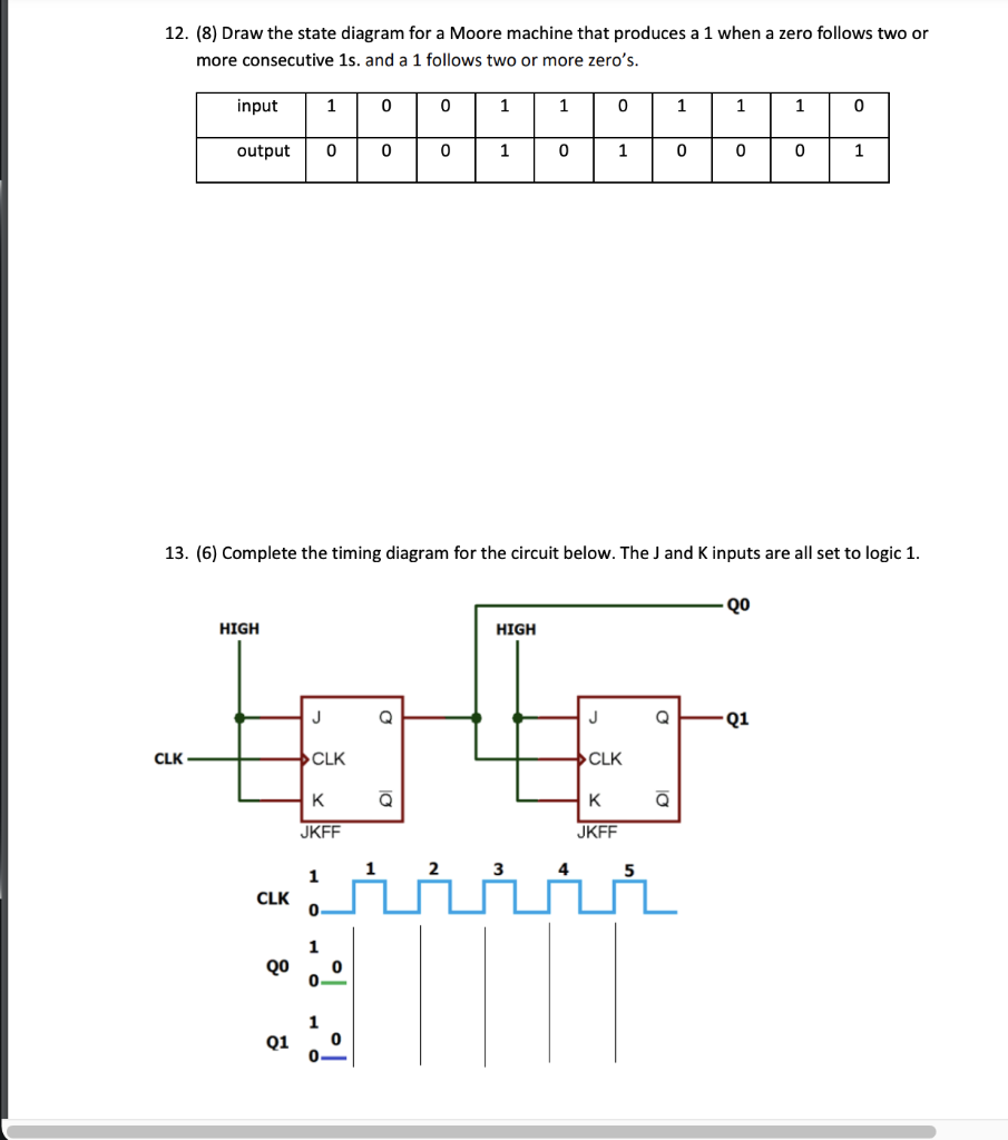 12 8 Draw The State Diagram For A Moore Machine That Produces A 1 When A Zero Follows Two Or More Consecutive 1s And 1