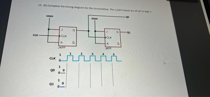 13 6 Complete The Timing Diagram For The Circuit Below The Land Inputs Are All Set To Logic High High Qo J J Q Q1 Cl 1