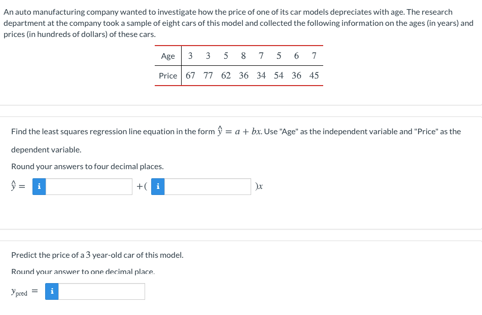 An Auto Manufacturing Company Wanted To Investigate How The Price Of One Of Its Car Models Depreciates With Age The Res 1