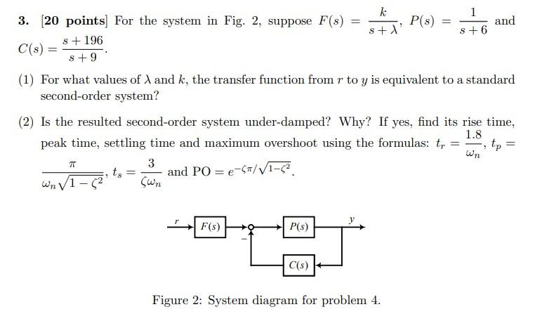 3 20 Points For The System In Fig 2 Suppose F S K 1 P S And S 8 6 8 196 C S 8 9 1 For What Values 1