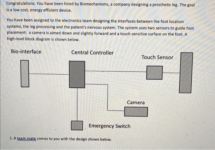 Congratulations You Have Been Hired By Biomechanisms A Company Designing A Prosthetic Leg The Goal Is A Low Cost Ene 1