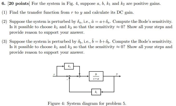 6 20 Points For The System In Fig 4 Suppose A B Ki And K2 Are Positive Gains 1 Find The Transfer Function From 1
