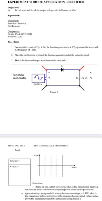 Experiment 5 Diode Application Rectifier Objectives A To Calculate And Sketch The Output Voltages Of All We Rectifi 1