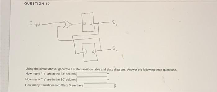 Question 19 Input Id Q S D 3 Using The Circuit Above Generate A State Transition Table And State Diagram Answer The F 1