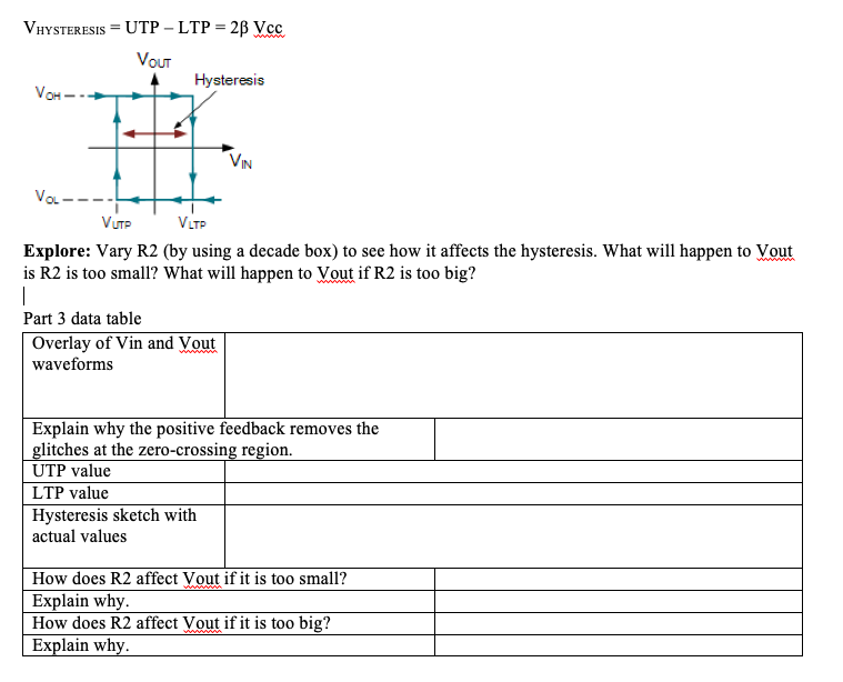 Part 3 Positive Feedback Hysteresis Of Schmitt Trigger Circuit Modify The Comparator Sub Circuit Of Part 2 By Applyin 2