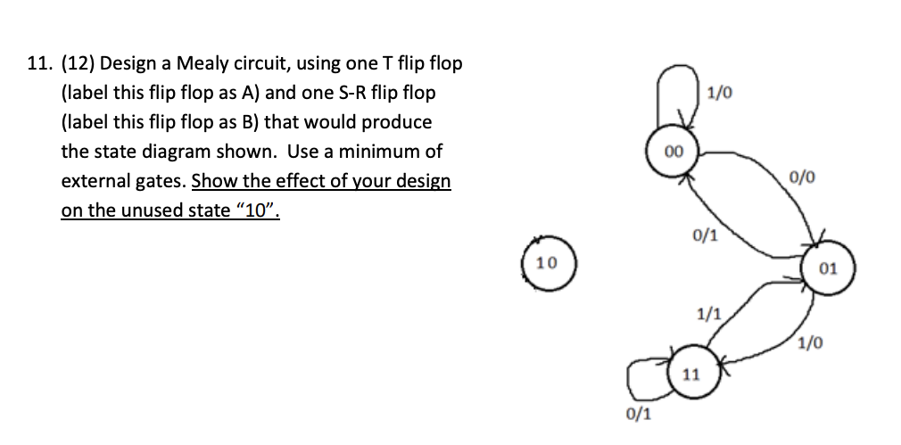 1 0 11 12 Design A Mealy Circuit Using One T Flip Flop Label This Flip Flop As A And One S R Flip Flop Label This 1