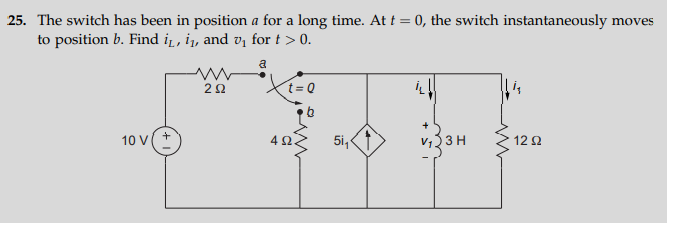 25 The Switch Has Been In Position A For A Long Time At T 0 The Switch Instantaneously Moves To Position B Find It 1