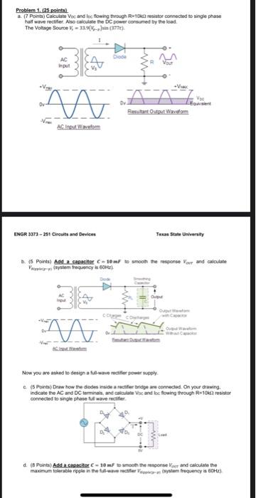 Problem 1 125 Points A 7 Points Calculate Voc And Loc Fowing Through R 10 Resistor Connected To Single Phase Half Wav 1