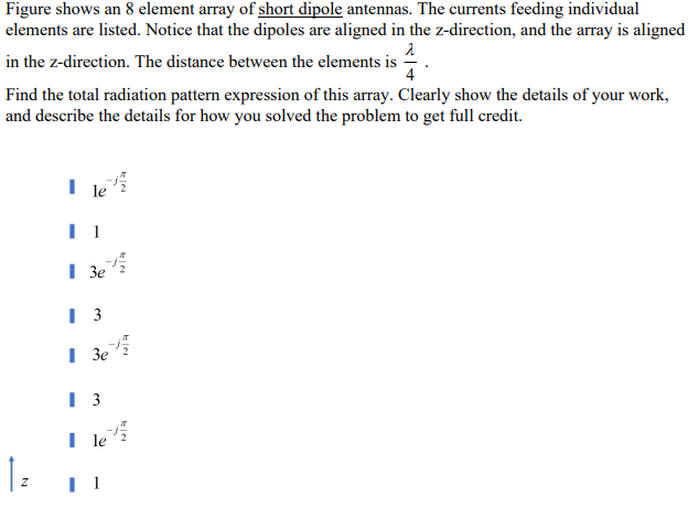 Figure Shows An 8 Element Array Of Short Dipole Antennas The Currents Feeding Individual Elements Are Listed Notice Th 1