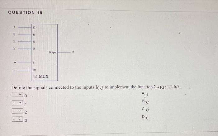 Question 19 10 11 11 E 12 Iv 13 Output Si So 4 1 Mux Define The Signals Connected To The Inputs 10 3 To Implement The Fu 1