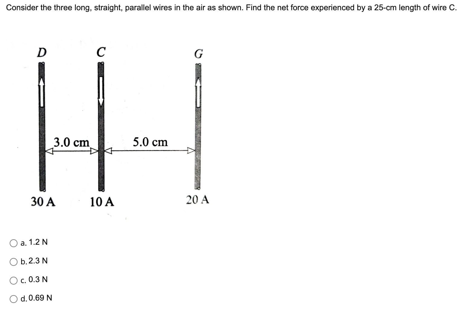 Consider The Three Long Straight Parallel Wires In The Air As Shown Find The Net Force Experienced By A 25 Cm Length 1