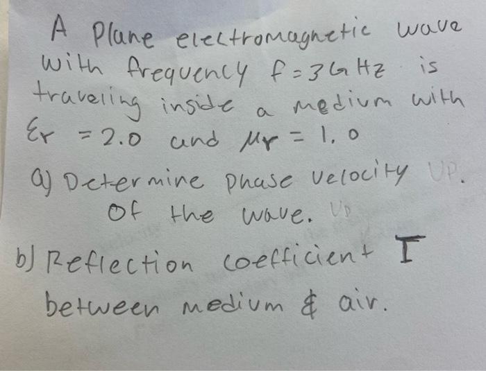 Is A Ex 2 0 A Plane Electromagnetic Wave A With Frequency F 3 Ghz Traveling Inside A Medium With And Mr 1 0 A Dete 1