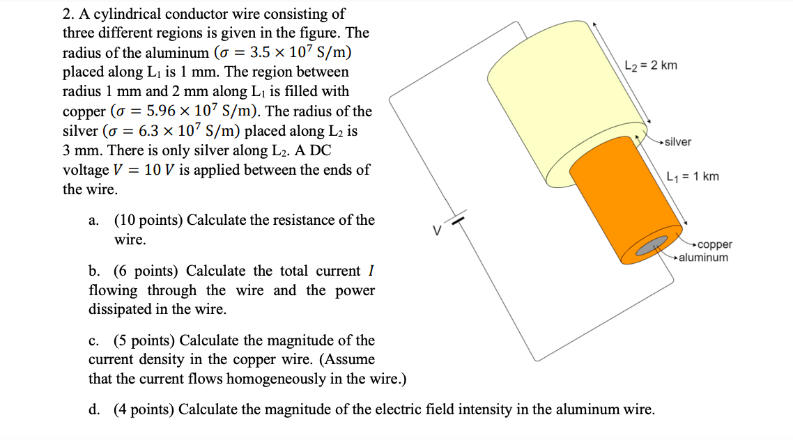 L2 2 Km 2 A Cylindrical Conductor Wire Consisting Of Three Different Regions Is Given In The Figure The Radius Of Th 1