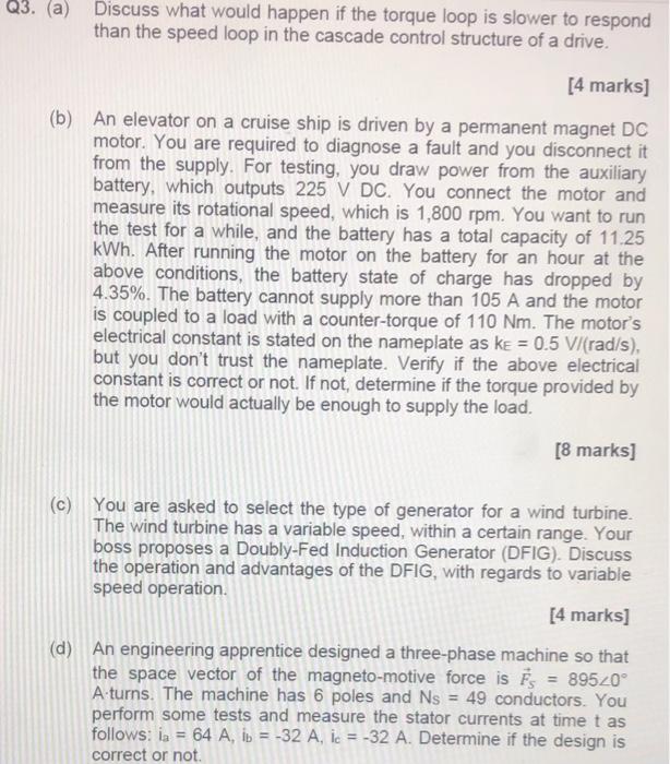 Q3 A Discuss What Would Happen If The Torque Loop Is Slower To Respond Than The Speed Loop In The Cascade Control Str 1