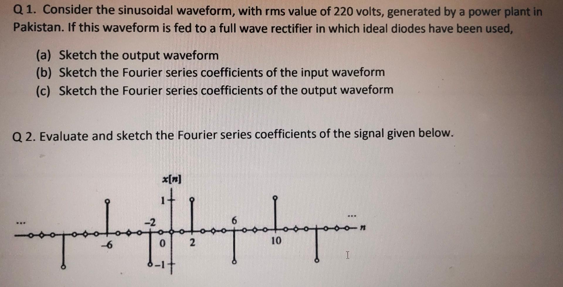 Q 1 Consider The Sinusoidal Waveform With Rms Value Of 220 Volts Generated By A Power Plant In Pakistan If This Wave 1