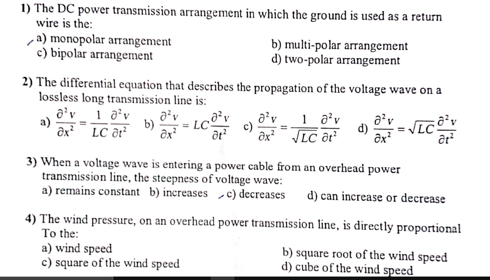 1 The Dc Power Transmission Arrangement In Which The Ground Is Used As A Return Wire Is The A Monopolar Arrangement 1