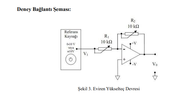 Deney Baglanti Semasi R2 10 K2 Referans Kaynagi Ri 10 K 2 0 10v Veya 10v Vi Vo Sekil 3 Eviren Yukseltec Devresi 1