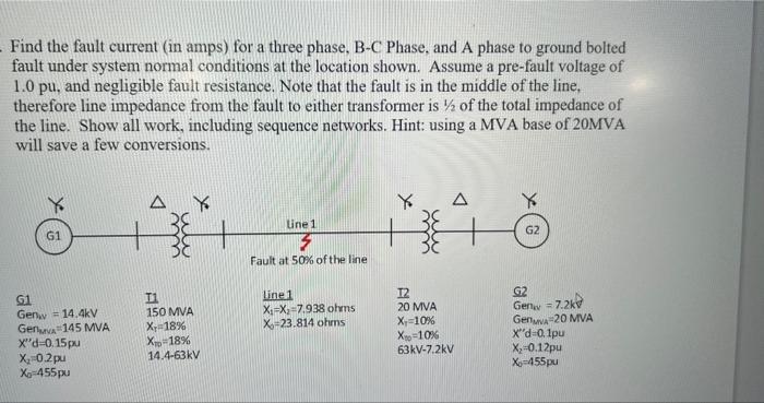 Find The Fault Current In Amps For A Three Phase B C Phase And A Phase To Ground Bolted Fault Under System Normal Co 1