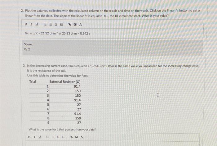 2 Plot The Data You Collected With The Calculated Column On The X Axis And Time On The Y Axis Click On The Linear Fit 1