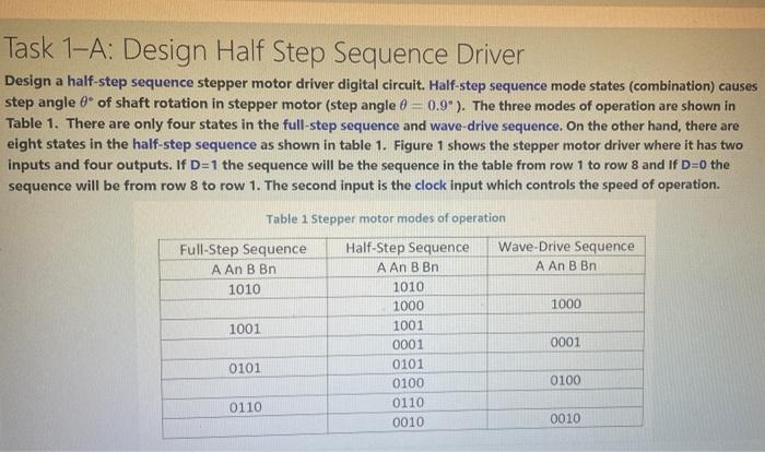 Task 1 A Design Half Step Sequence Driver Design A Half Step Sequence Stepper Motor Driver Digital Circuit Half Step S 1