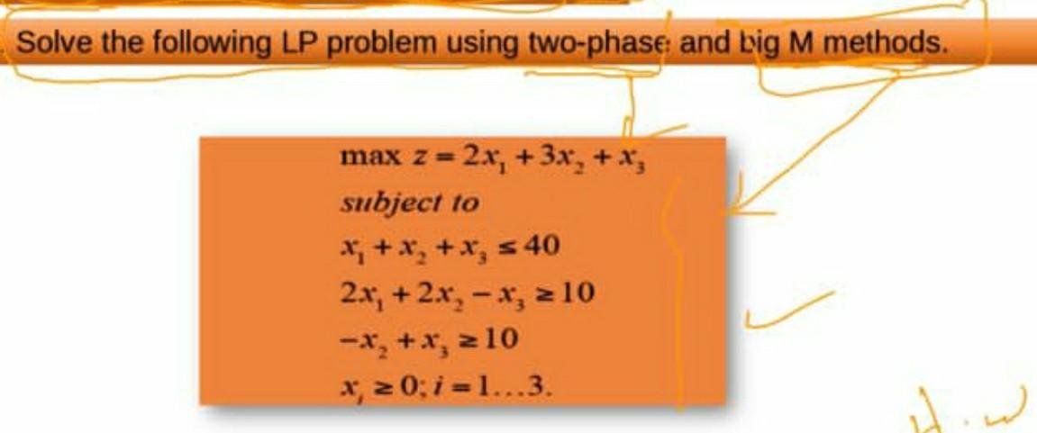 Solve The Following Lp Problem Using Two Phase And Big M Methods Max Z 2x 3x A Subject To X X S 40 2x 2x 1