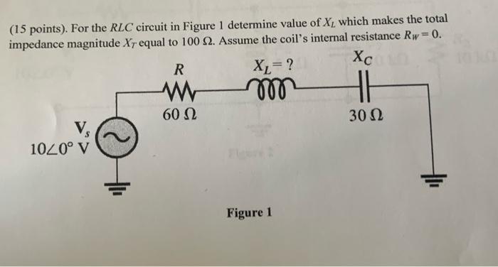 15 Points For The Rlc Circuit In Figure 1 Determine Value Of X Which Makes The Total Impedance Magnitude Xr Equal T 1