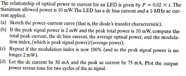 The Relationship Of Optical Power To Current For An Led Is Given By P 0 02 X I The Maximum Allowed Power Is 10 Mw Th 1