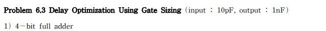 Problem 6 3 Delay Optimization Using Gate Sizing Input 10pf Output Inf 1 4 Bit Full Adder 1