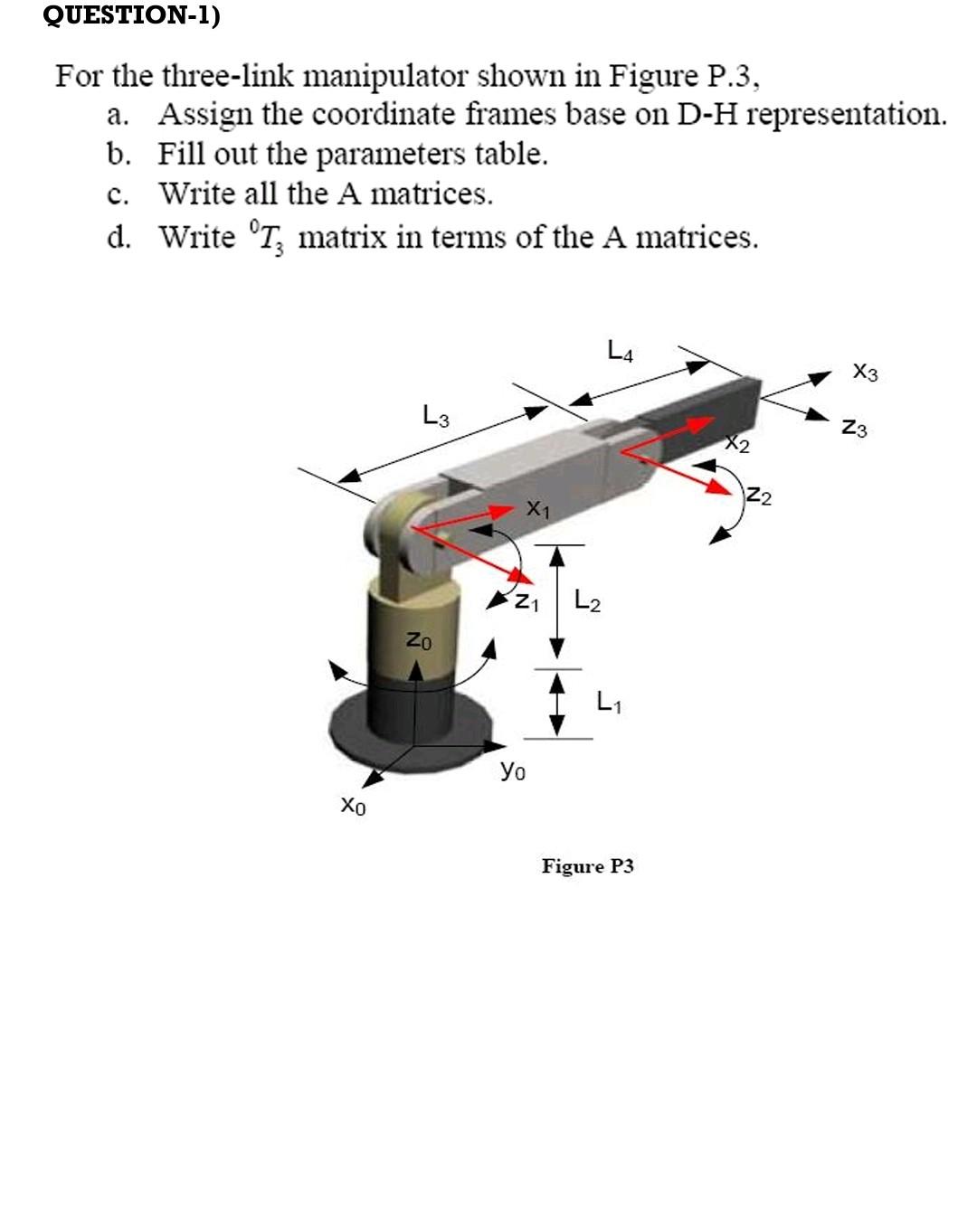 Question 1 For The Three Link Manipulator Shown In Figure P 3 A Assign The Coordinate Frames Base On D H Representati 1