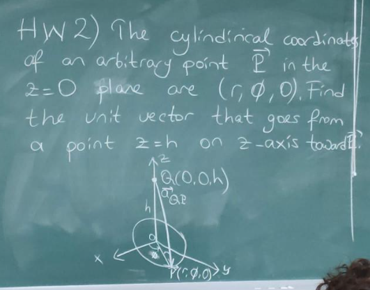 An Hw 2 The Cylindirical Coordinates Of Arbitrary Point E In The L 2 0 Plane Are 1 0 0 Find The Unit Vector That On 1