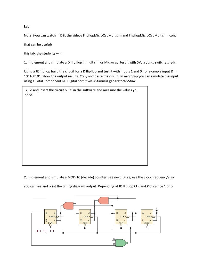 Lab Note You Can Watch In D2l The Videos Flipflop Microcapmultisim And Flipflop Microcap Multisim Cont That Can Be Use 1
