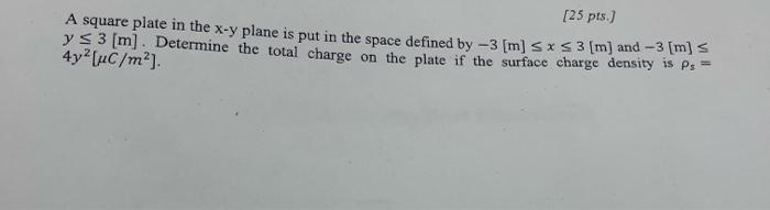 25 Pts A Square Plate In The X Y Plane Is Put In The Space Defined By 3 M S Xs 3 M And 3 M Y 3 M Determine 1