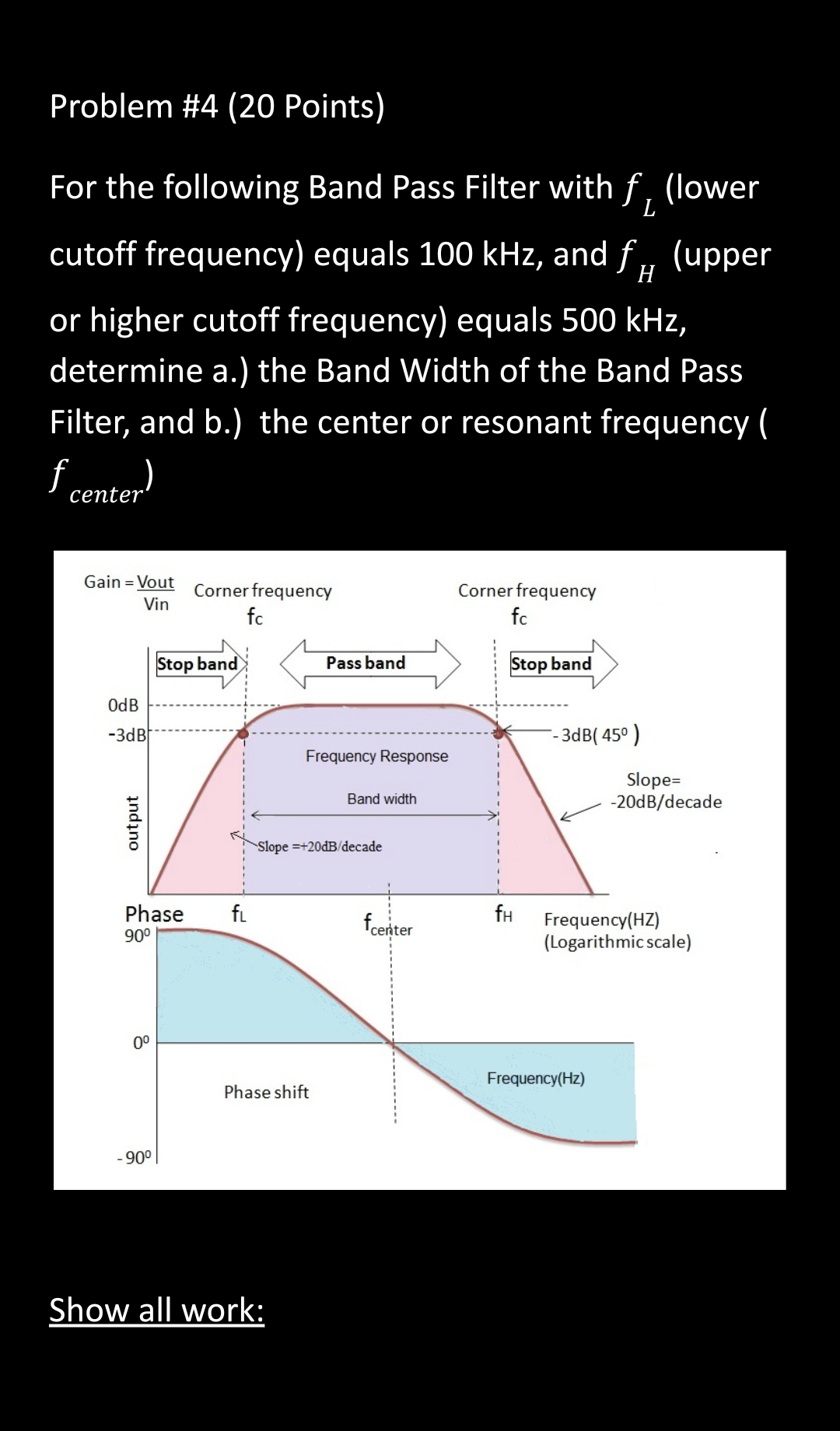 Problem 4 20 Points L H For The Following Band Pass Filter With F Lower Cutoff Frequency Equals 100 Khz And F U 1
