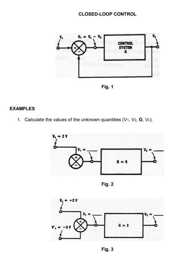 Closed Loop Control V Vz Control System G Fig 1 Examples 1 Calculate The Values Of The Unknown Quantities V1 V2 1