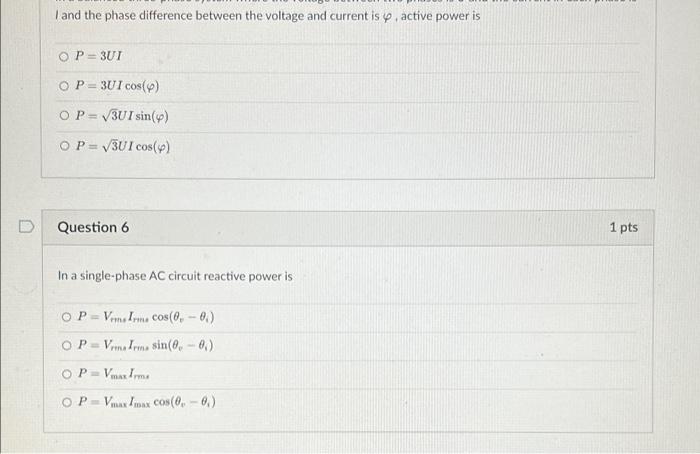 I And The Phase Difference Between The Voltage And Current Is Y Active Power Is Op 3ut Op 3u I Cos Op 3ui Sin Op 3u 1