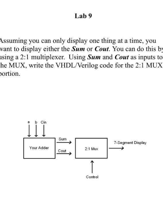 Lab 9 Assuming You Can Only Display One Thing At A Time You Want To Display Either The Sum Or Cout You Can Do This By 1