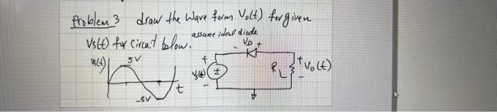 Assame Idol Diode Problem 3 Draw The Wave Form Volt For Given Vs T For Circuit Blow 16 It Volt Vo K 5v Sv 1