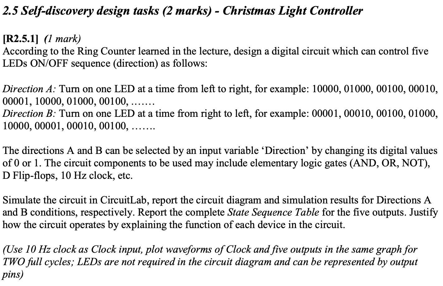 2 5 Self Discovery Design Tasks 2 Marks Christmas Light Controller R2 5 1 1 Mark According To The Ring Counter L 1