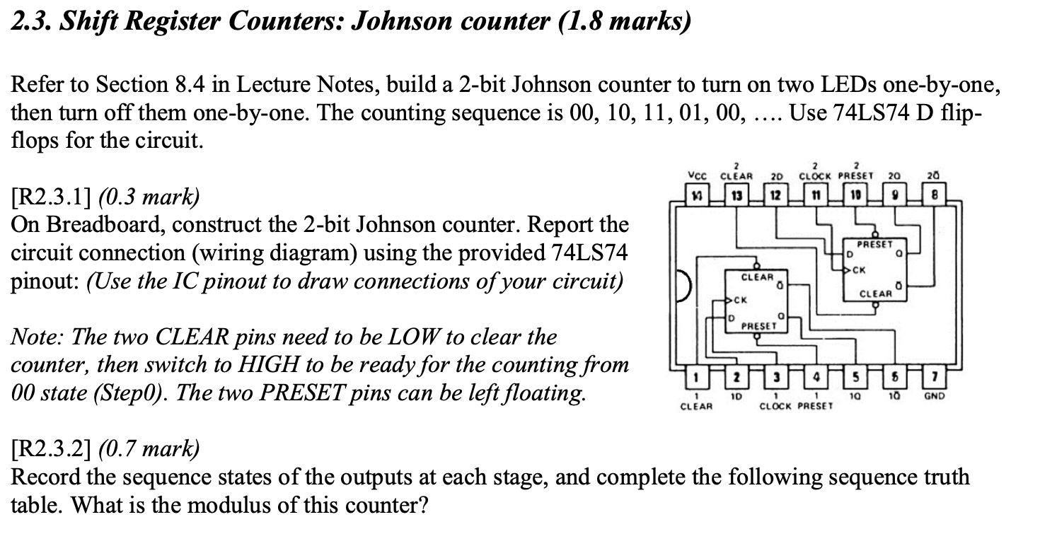 2 3 Shift Register Counters Johnson Counter 1 8 Marks Refer To Section 8 4 In Lecture Notes Build A 2 Bit Johnson C 1