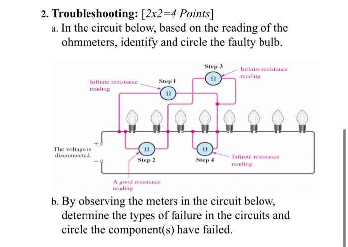 2 Troubleshooting 2x2 4 Points A In The Circuit Below Based On The Reading Of The Ohmmeters Identify And Circle T 1