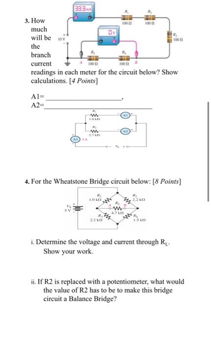 100 100 10v 100 333 3 How Much Will Be The Branch Current Readings In Each Meter For The Circuit Below Show Calculatio 1