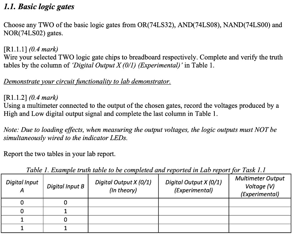 1 1 Basic Logic Gates Choose Any Two Of The Basic Logic Gates From Or 74ls32 And 74ls08 Nand 74ls00 And Nor 74ls02 1