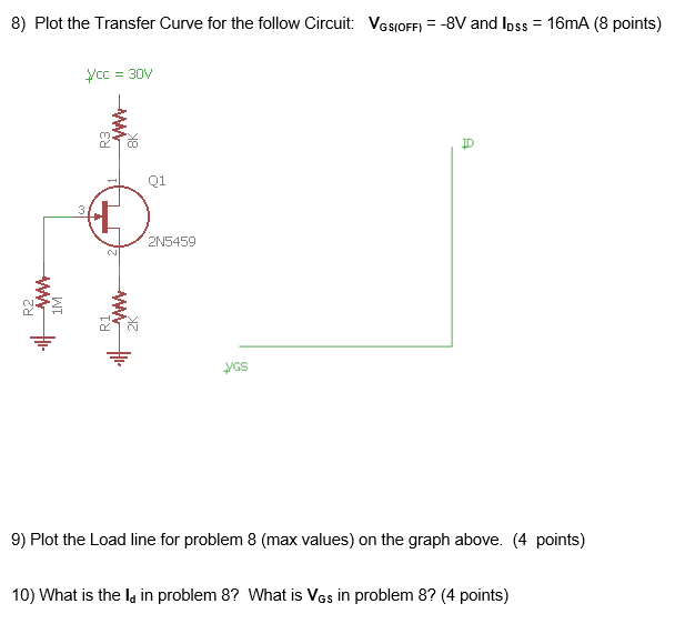 8 Plot The Transfer Curve For The Follow Circuit Vgs Off 8v And Loss 16ma 8 Points Y Cc 30v Ww R3 21 3 2n545 1