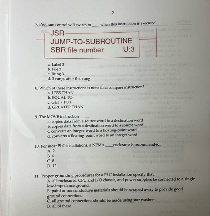 2 7 Program Control Will Switch To When This Instruction Is Executed Jsr Jump To Subroutine Sbr File Number U 3 A Lab 1