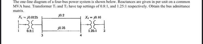 The One Line Diagram Of A Four Bus Power System Is Shown Below Reactances Are Given In Per Unit On A Common Mva Base T 1