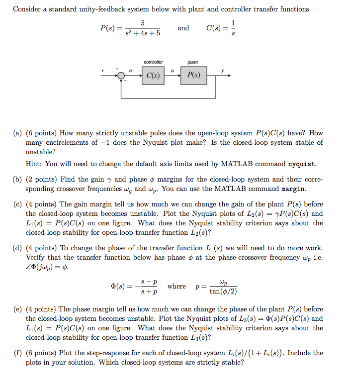 Consider A Standard Unity Feedback System Below With Plant And Controller Transfer Functions 1 5 P S 92 48 5 And C 1