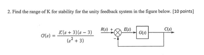 2 Find The Range Of K For Stability For The Unity Feedback System In The Figure Below 10 Points R S E S C S G S 1