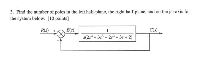3 Find The Number Of Poles In The Left Half Plane The Right Half Plane And On The Jo Axis For The System Below 10 P 1