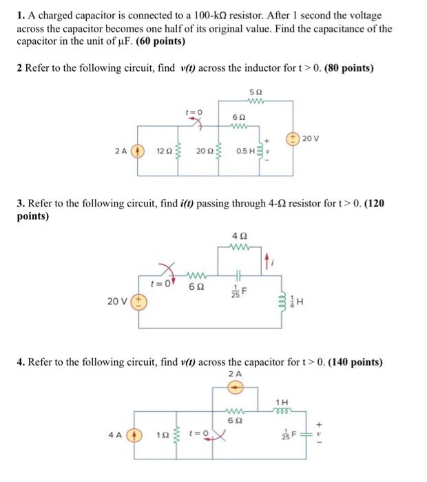 1 A Charged Capacitor Is Connected To A 100 Ka Resistor After 1 Second The Voltage Across The Capacitor Becomes One Ha 1